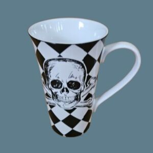 Coventry Fine China Skull Checkered Black & White 16 oz Latte Coffee Mug